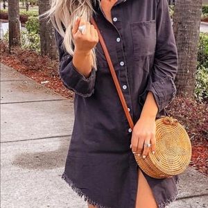 Dark grey jean t shirt dress with frey hem